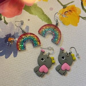 Colorful Rainbow and Elephant Earrings for Kids